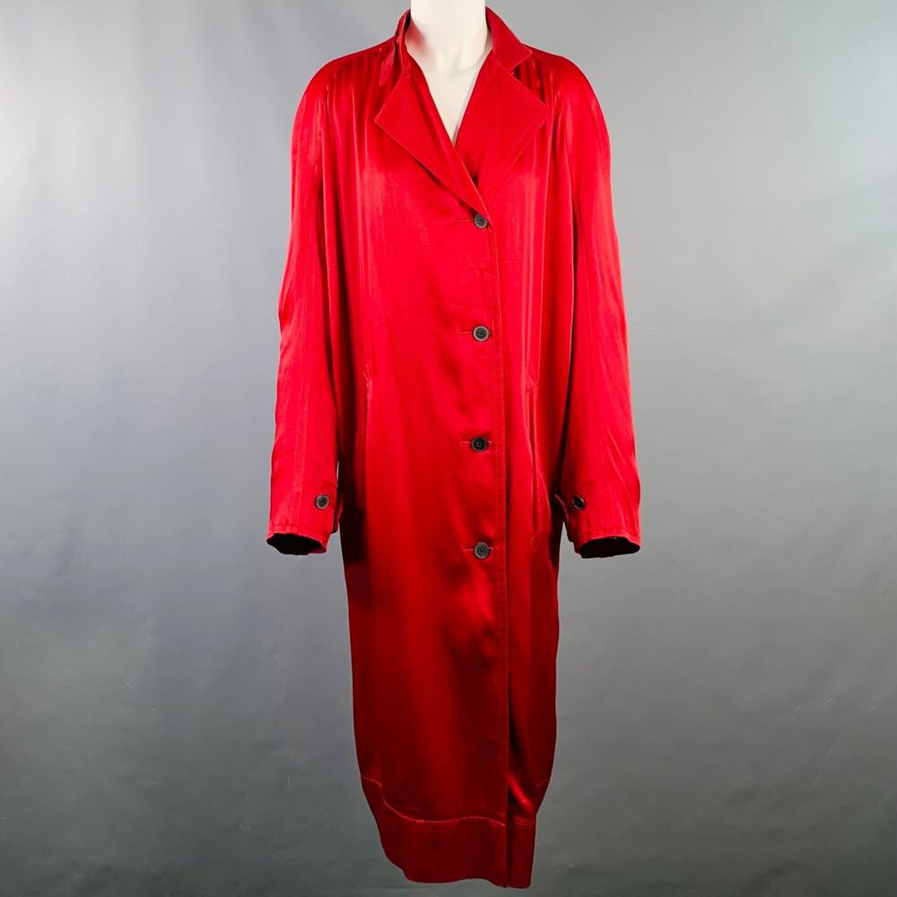 HAIDER ACKERMANN Size S Red Acetate Blend Satin Raglan Sleeve Coat